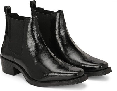 Delize Cow Boy Ankle Boots For Men(Black , 11)