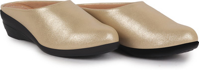 FAUSTO Shimmery Platform Wedge Heel Back Open Slip On Shoes for Party|Formal Dress Bellies For Women(Gold , 8)