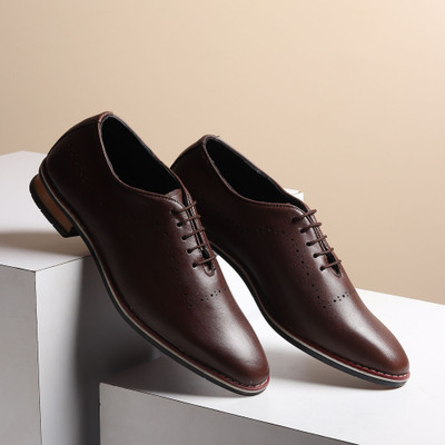 Hayes London Genuine Leather Wholecut Derby Formal Shoes, Lace-Up Corporate Casuals For Men(Brown , 6)