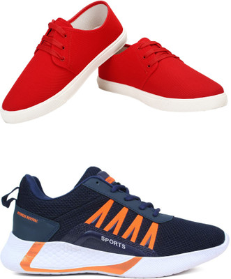 Free Kicks Combo Of 2 Shoes FK-201 & FK-394 Sneakers For Men(Blue, Orange , 9)