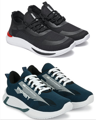 Free Kicks Combo Of 2 Shoes FK-566 & FK-432 Running Shoes For Men(Black, Navy , 6)
