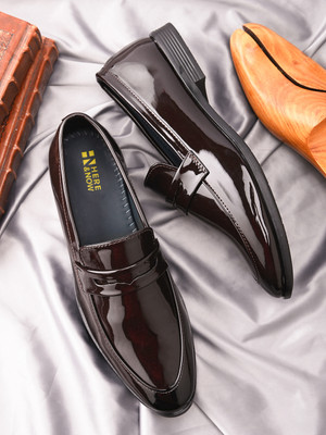 HERE&NOW HERE&NOW Brown Patent Penny Formal shoes For Men(Brown , 9)