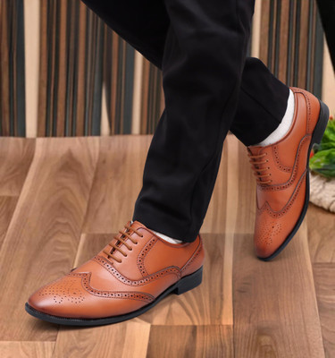 Shooz Faux Leather Brogue Shoes Lace Up For Men(Tan , 9)