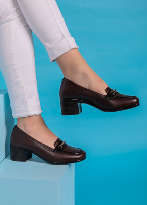 Shezone Loafers For Women(Brown , 5)