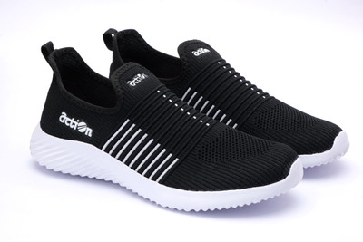 action AM 760-F.Blk-Wht Slip On Sneakers For Men(Black , 7)