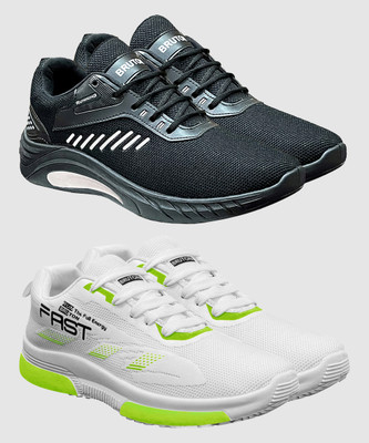 BRUTON Combo Pack Of 2 Trendy And Stylish Sports Shoes Running Shoes For Men(Black, White , 9)