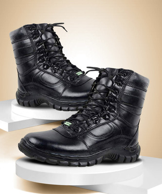 Para Commando Full Grain Leather Combat Army Boot Shoes Lace Up For Men(Black , 6)