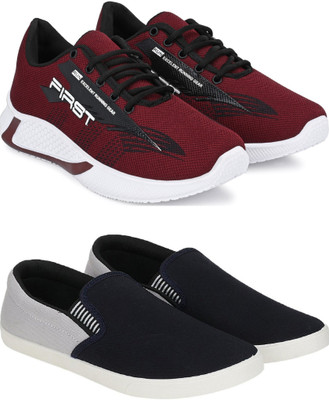 Free Kicks Combo of 2 || FK- 565 & FITMAN Latest Running Shoes For Men(Maroon, Black, Grey , 10)