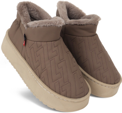 Cassiey Comfortable Home Indoor/Outdoor Winter Fur Snow Boot Thick Sole Shoes Casuals For Women(Brown , 3)