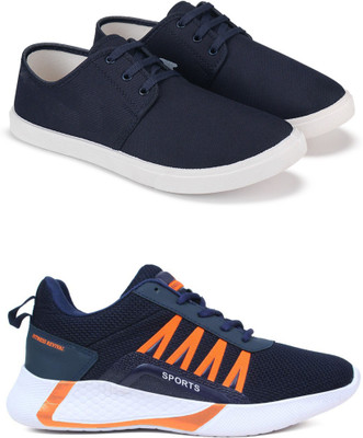 Free Kicks Combo Of 2 Shoes FK-201 & FK-394 Sneakers For Men(Blue, Orange , 7)