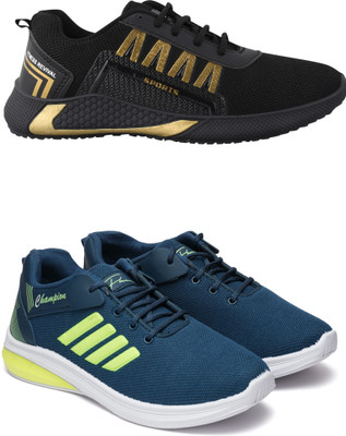 Free Kicks Combo Of 2 Shoes FK-393 & FK-576 Sneakers For Men(Green, Black , 9)