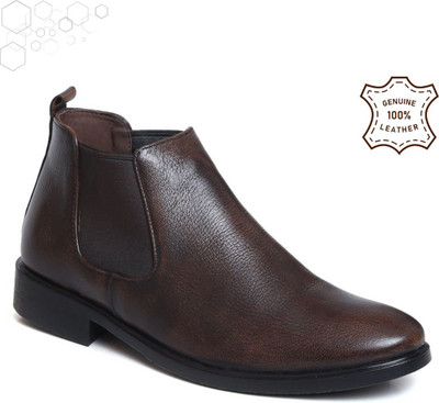 Zoom Shoes Genuine Leather Chelsea Boots|Slipon & Soft Cushioned Insole for All-Day Comfort Boots For Men(Brown , 7)
