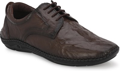 Hitz Brown Leather Lace-up Casual Shoes Casuals For Men(Brown , 6)