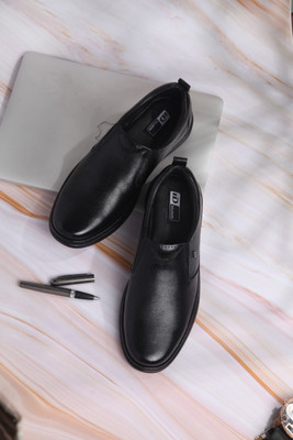 iD Leather Black Slip-On Semi-Formal Shoes Slip On For Men(Black , 7)