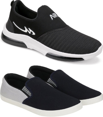 Free Kicks Combo FK-MXO and FK-FM lightweight Slip On Sneakers For Men(Black , 9)