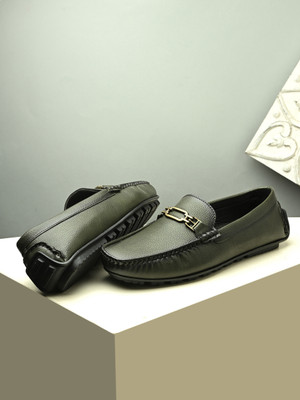 Roadster Premium Stitched Detailing Flexible Loafers For Men(Olive , 7)