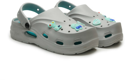 asian INDIGO-08 Clogs For Women(Grey, Green , 7)