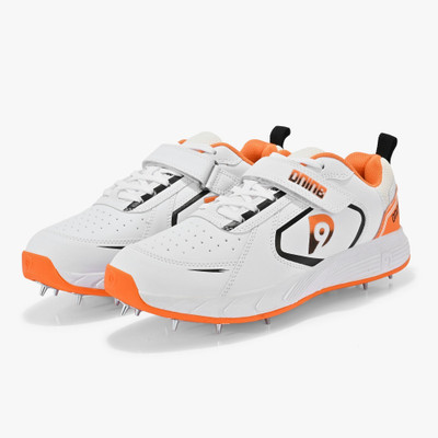 Dnine BOLT-Bowling Spikes Cricket Shoes For Men(White, Orange , 7)