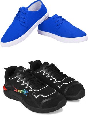 Free Kicks Combo Of 2 Shoes FK-201 & FK-PM-1102 Sneakers For Men(Black , 7)