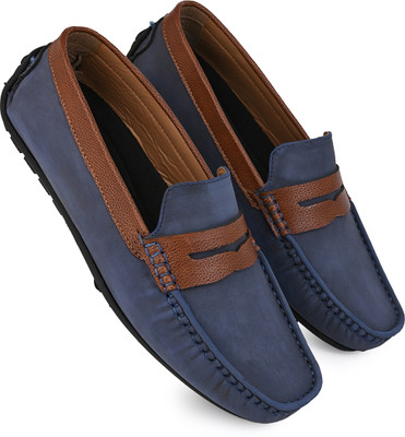 FASINO Men's Synthetic Leather Loafer Shoes, Waterproof Casual Loafers For Men(Blue , 8)