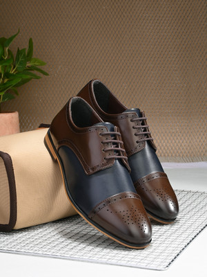 House of Pataudi Men brown formal laser cut textured lace up oxfords shoes Oxford For Men(Brown , 9)