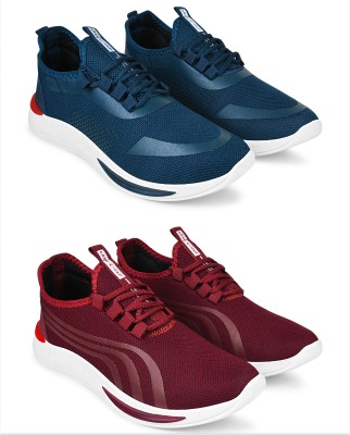 Free Kicks Combo Of 2 Shoes FK-436 & FK-338 Sneakers For Men(Maroon , 7)