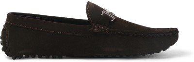 LOUIS STITCH Men's Federal Blue Italian Suede Leather Driving Loafer Moccasins shoes for men Loafers For Men(Brown)