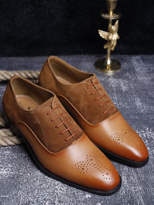 LOUIS STITCH Tan Formal Brogues Handmade Italian Suede Leather Shoes for Men (9 UK) Brogues For Men(Brown , 9)