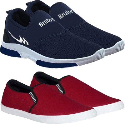 BRUTON 2 Combo Shoes Slip On Sneakers For Men(Blue, Maroon)