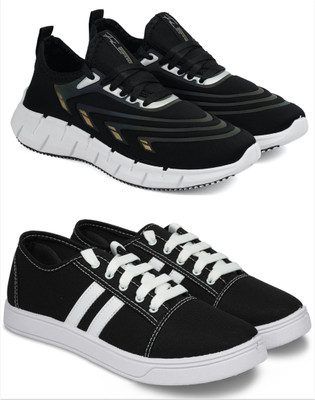 Free Kicks Combo Of 2 Shoes FK-B3-Wave & FK-Camp Sneakers For Men(Black , 7)