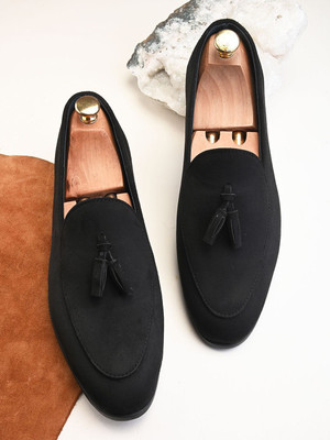 HERE&NOW Charcoal Suede Leather Casual Tassel Shoes Loafers For Men(Black , 11)