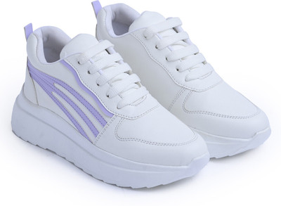 jm looks Women Chunky Sneakers Lace-Up Casual Shoes for Women Daily Wear Gym Office Wear Sneakers For Women(White, Purple , 5)