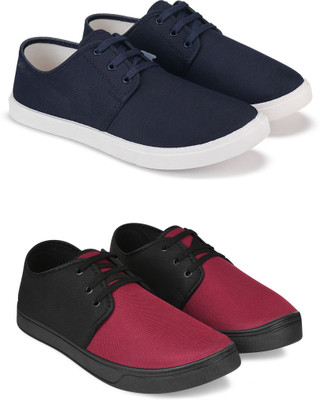 Free Kicks Combo Of 2 Shoes FK-201 & FK-206 Sneakers For Men(Black, Maroon , 9)