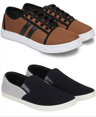 Free Kicks Combo Of 2 Shoes FK-Camp & FK-Fitman Sneakers For Men(Brown, Dark Blue , 8)