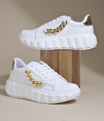 jm looks Women Chunky Sneakers Lace-Up Casual Shoes for Women Daily Wear Gym Office Wear Sneakers For Women(White , 8)