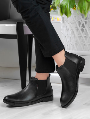 VEPERS Men's Stylish Leather Chelsea Boots For Men(Black , 9)