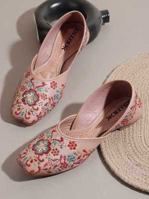 KILLER KILLER,Women Mojari Soft Leather Ethnic Jutti, Flats Mojari for Girls. Bellies For Women(Pink , 6)