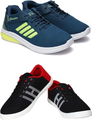 Free Kicks Combo Of 2 Shoes FK-576 & FK-Mcw145 Sneakers For Men(Black, Red , 9)