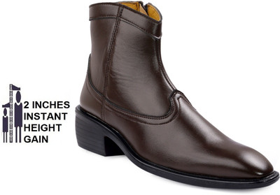 YUVRATO BAXI Men's Brown Height increasing ( ELEVATOR SHOES ) Synthetic Material Boots Slip On For Men(Brown , 5)