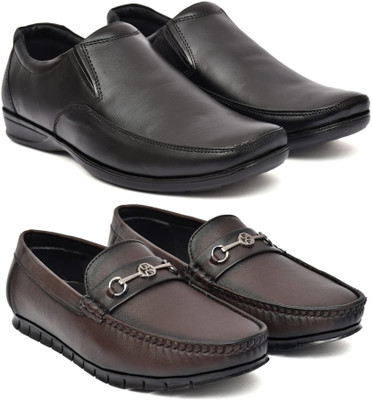 Kaushx Men’s Premium Formal Leather Shoes for Office & Business Wear Slip On For Men(Brown, Black , 9)