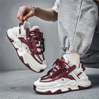 Street Bird Comfortable Casual Lace Up Sneakers Outdoor leisure Running Shoes For Men Sneakers For Men(White, Maroon , 10)