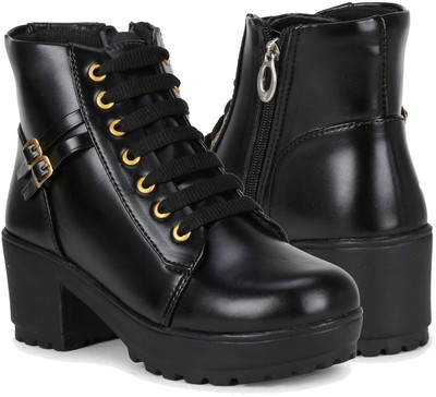 Romds Women's Ankle Length Block Heel Black Stylish and Fashionable Boots Side Zip Boots For Women(Black , 5)