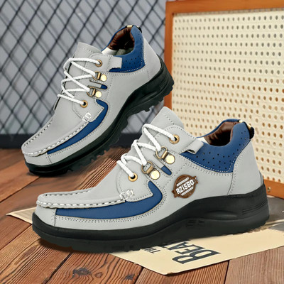 Rzisbo Boat Shoes For Men(Grey, Blue , 10)