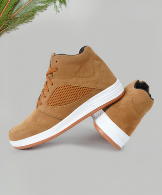 Zixer High Ankle Casual Shoes For Men Chunky Fashion Sneakers For Boys| Dancing Shoes High Tops For Men(Beige, White , 10)