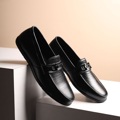 Hayes London Genuine Leather Formal Loafers, Lightweight & Comfortable Slip-On Shoes, Loafers For Men(Black , 8)