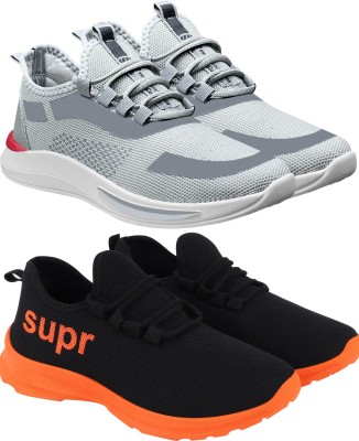 Free Kicks Combo of 2 || FK- 434 & 411 Lightweight Walking Shoes For Men(Grey, Black, Orange)