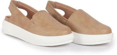 FAUSTO Height Enhancer Elastic Closure Back Strap Platform Heel Slip On Shoes|Classic Sneakers For Women(Brown , 5)