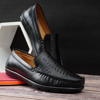 PROVOGUE Men’s Handmade Sole Stitch Loafers | Synthetic Leather Party Wear Shoes Loafers For Men(Black , 6)