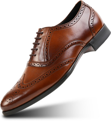 MONKSTORY Monkstory Wingtip Oxford Lace-Up Brogues - Rich Tan Casuals For Men(Tan , 9)