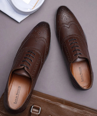 LOUIS STITCH Brown Wingtip Style Brogue Formal Shoes for Men - UK 11 Brogues For Men(Brown , 11)